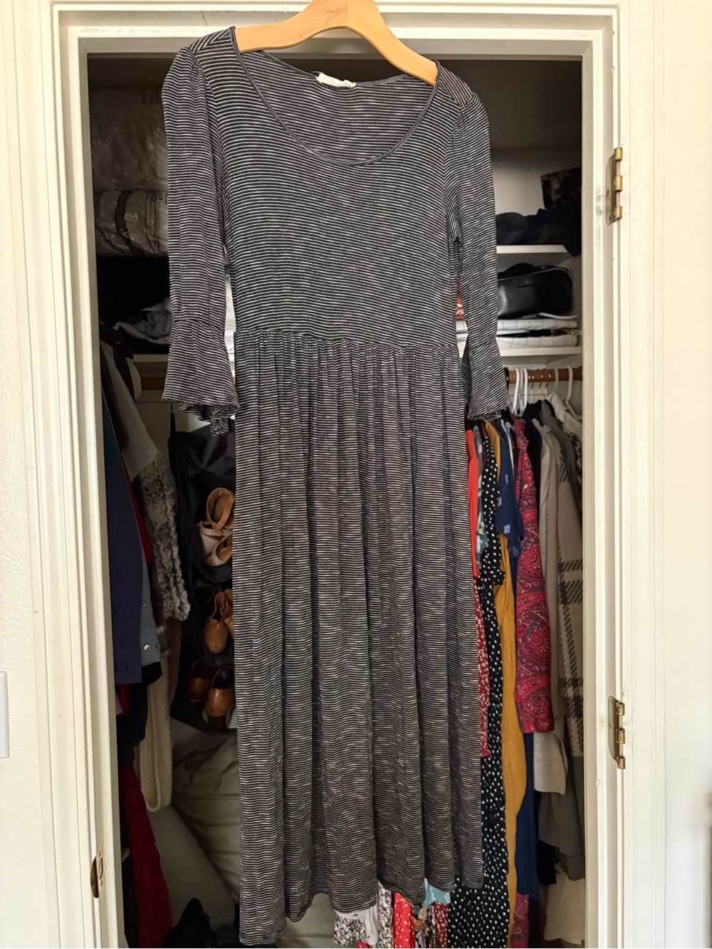 Striped Black and White Roolee Midi Dress